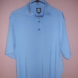 FootJoy FJ Golf Polo Shirt Blue Striped Summer Men’s Medium Spring Poly Blend